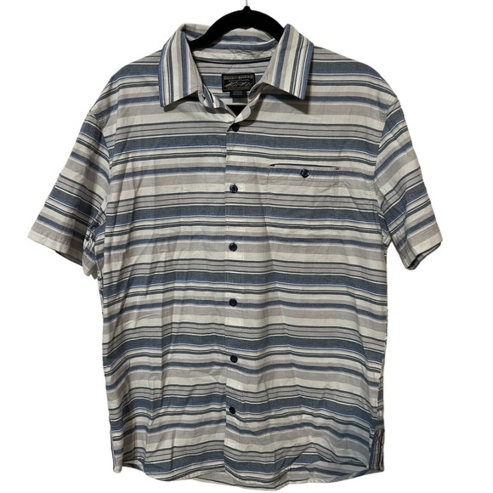 Grizzly Mountain Short Sleeve Button Down Striped 100% Cotton Top Size Large
